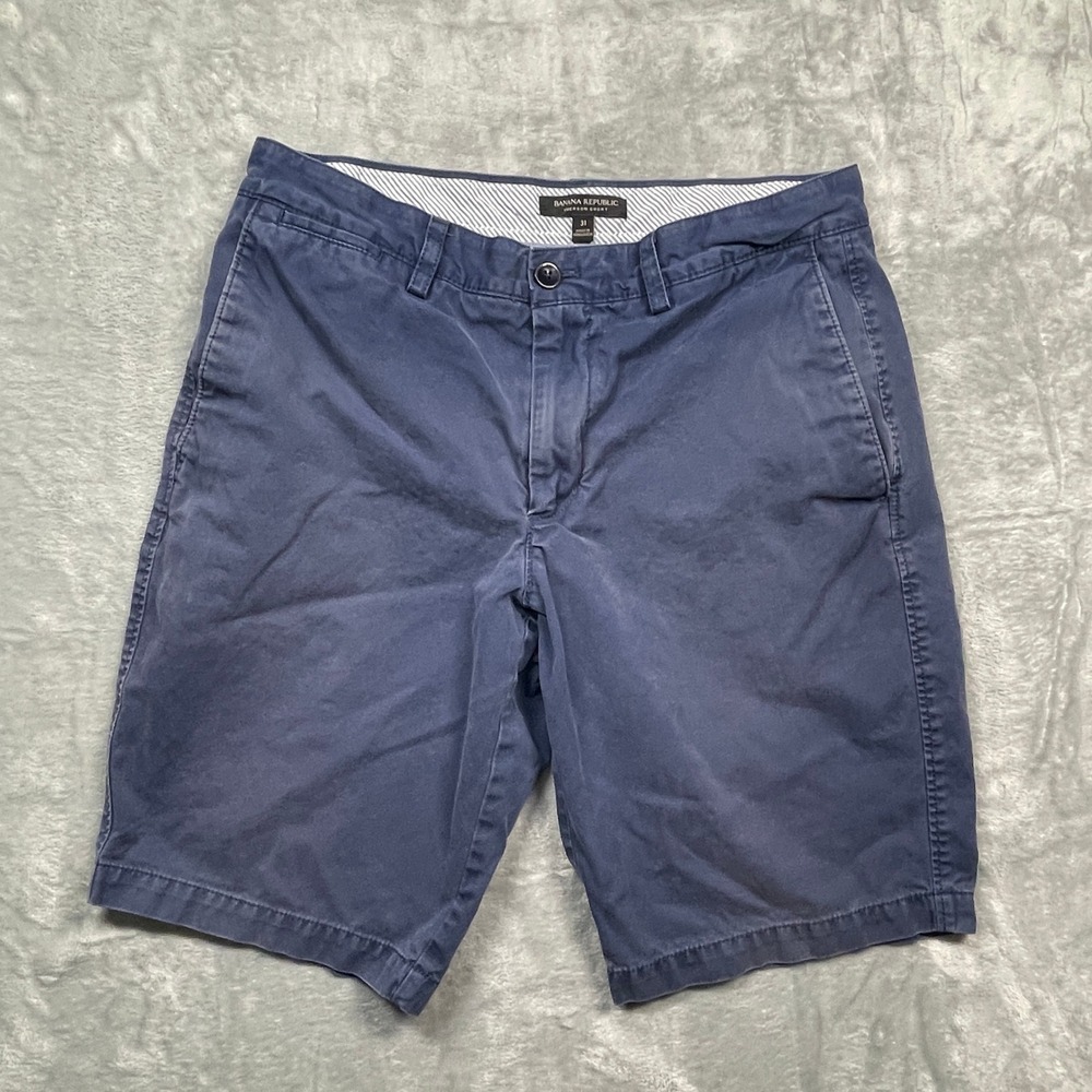 Banana Republic Emerson Shorts Mens 31 Navy Blue Cotton Chino Flat Front Casual